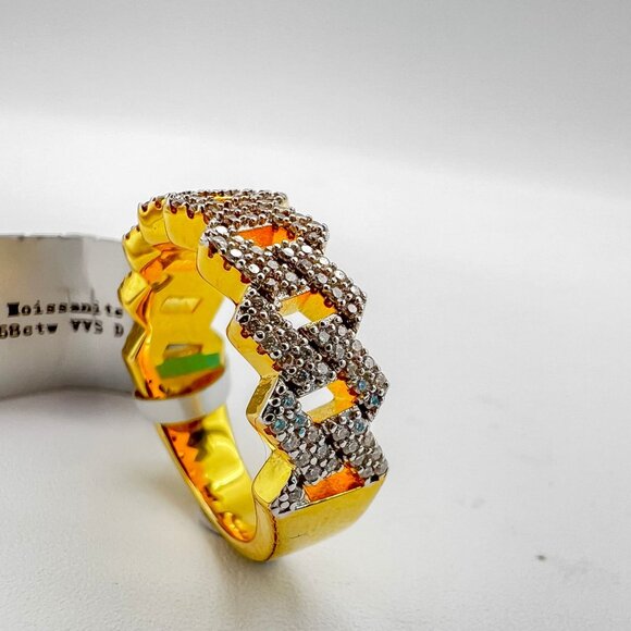 925 Sterling Sliver Moissanite Zig Zag Ring, 0.658ctw VVS Stones Hip Hop Jewelry - Picture 2 of 6